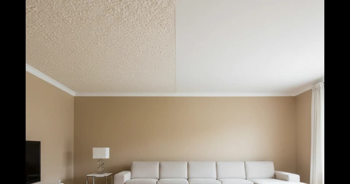 Popcorn ceiling removal and ceiling refinishing in Northern Virginia — before and after smooth ceiling transformation by HouseWorks