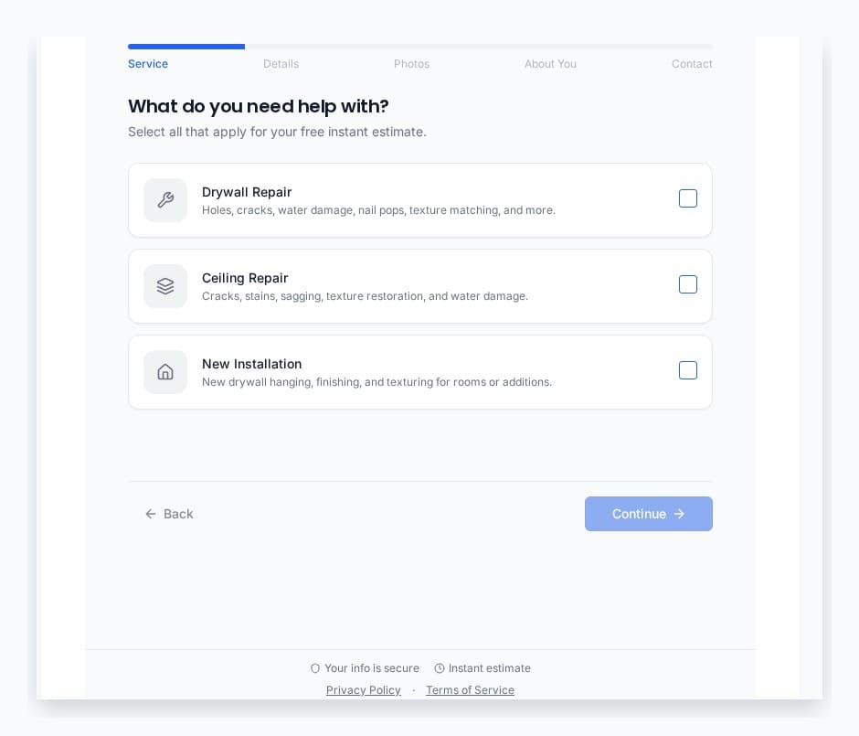 HouseWorks AI Instant Estimate — describe your drywall repair and get a price range in seconds