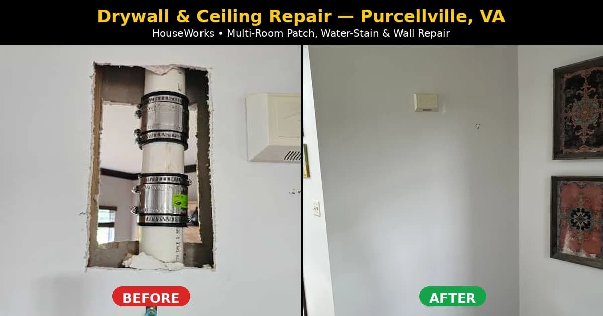 Drywall & Ceiling Repair in Purcellville, VA: Fixing Wear-and-Tear Holes and Water-Stained Ceilings - HouseWorks Northern Virginia