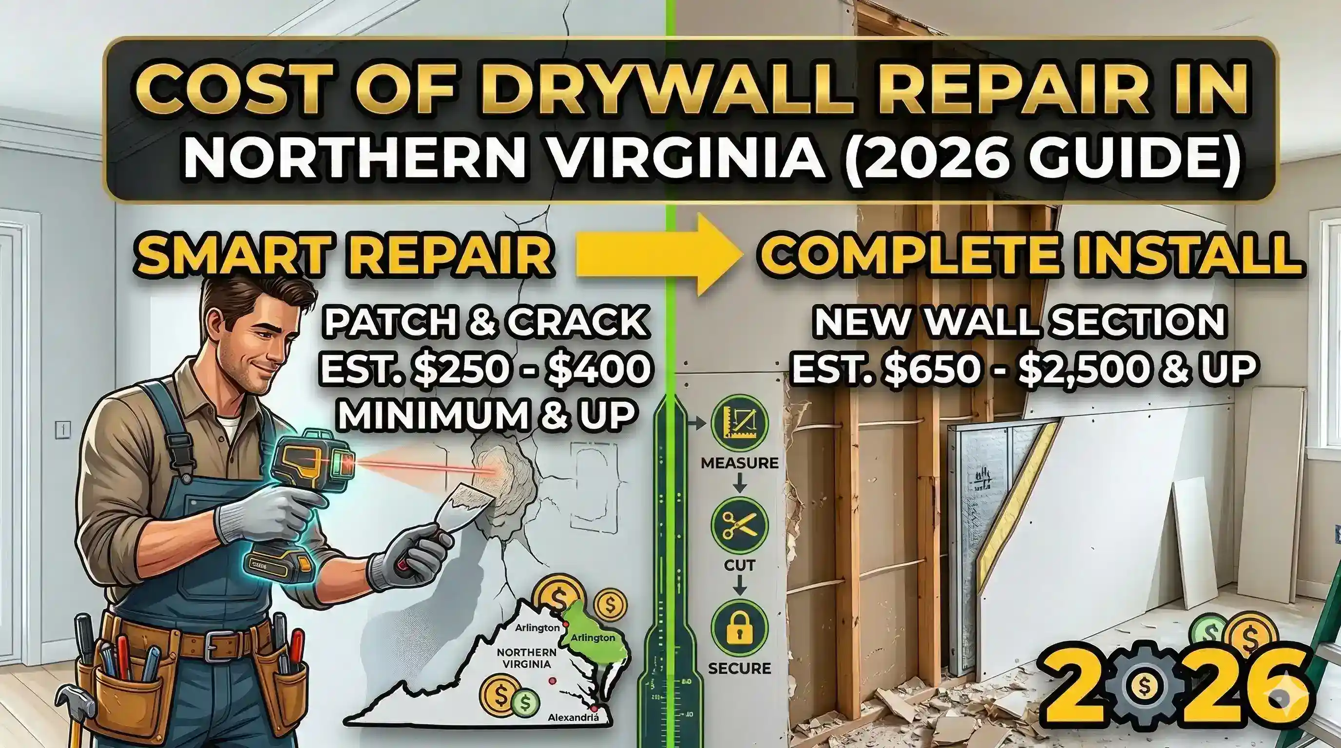 White wall with cracks - drywall repair cost factors