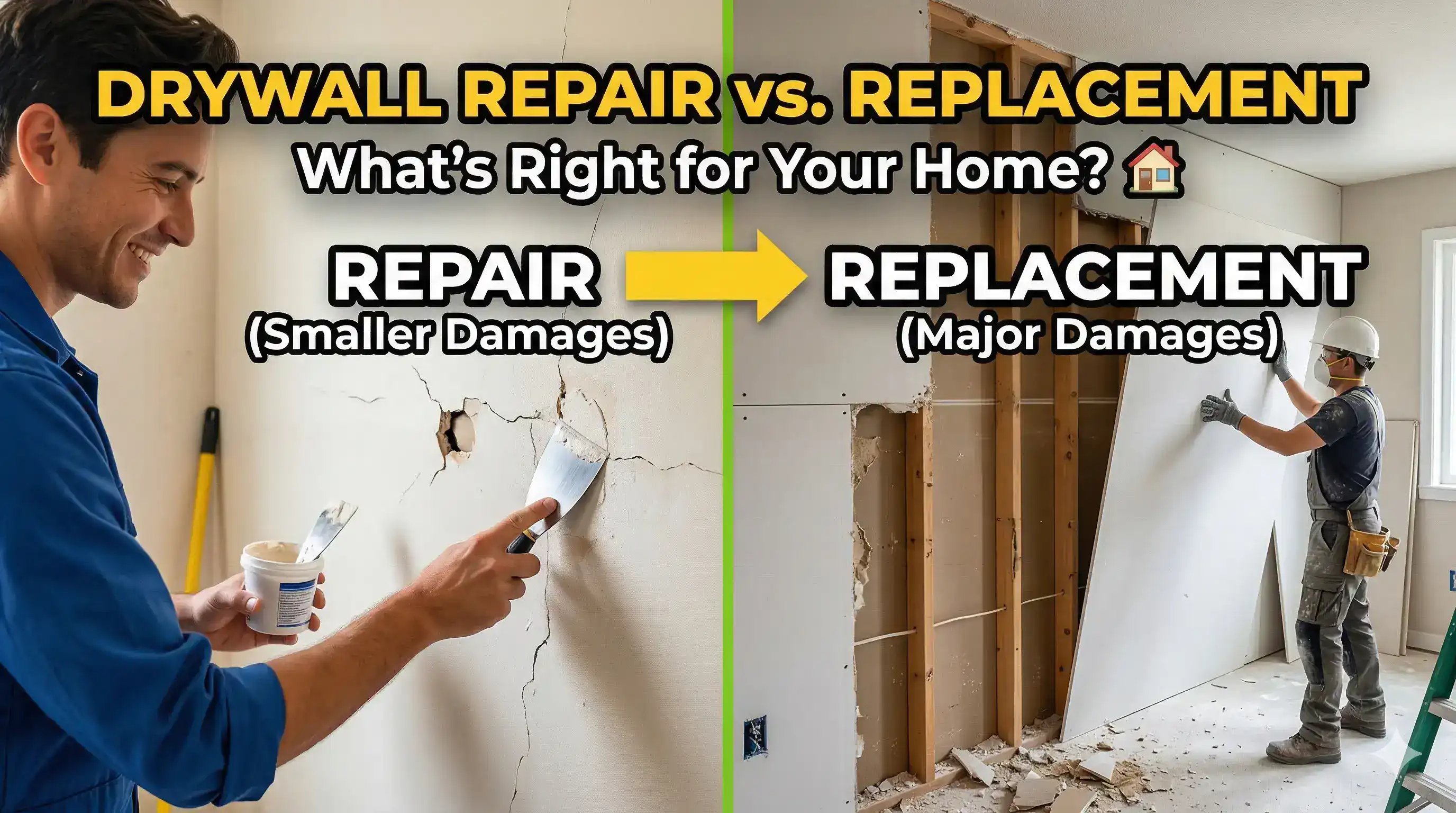 Cracked wall surface showing need for drywall repair or replacement