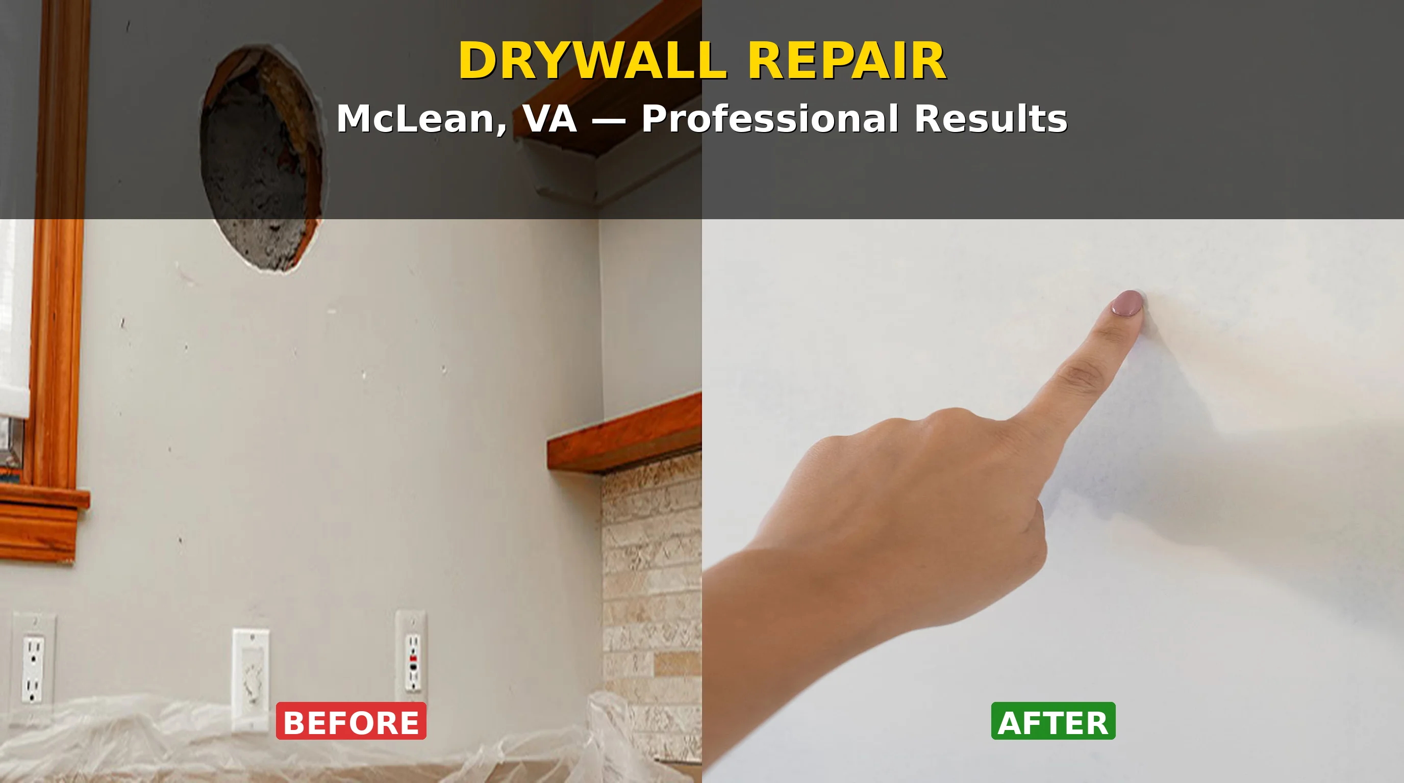 Seamless Water Damage Drywall Repair in McLean, VA — Large Hole Restored to Like-New Condition - HouseWorks Northern Virginia