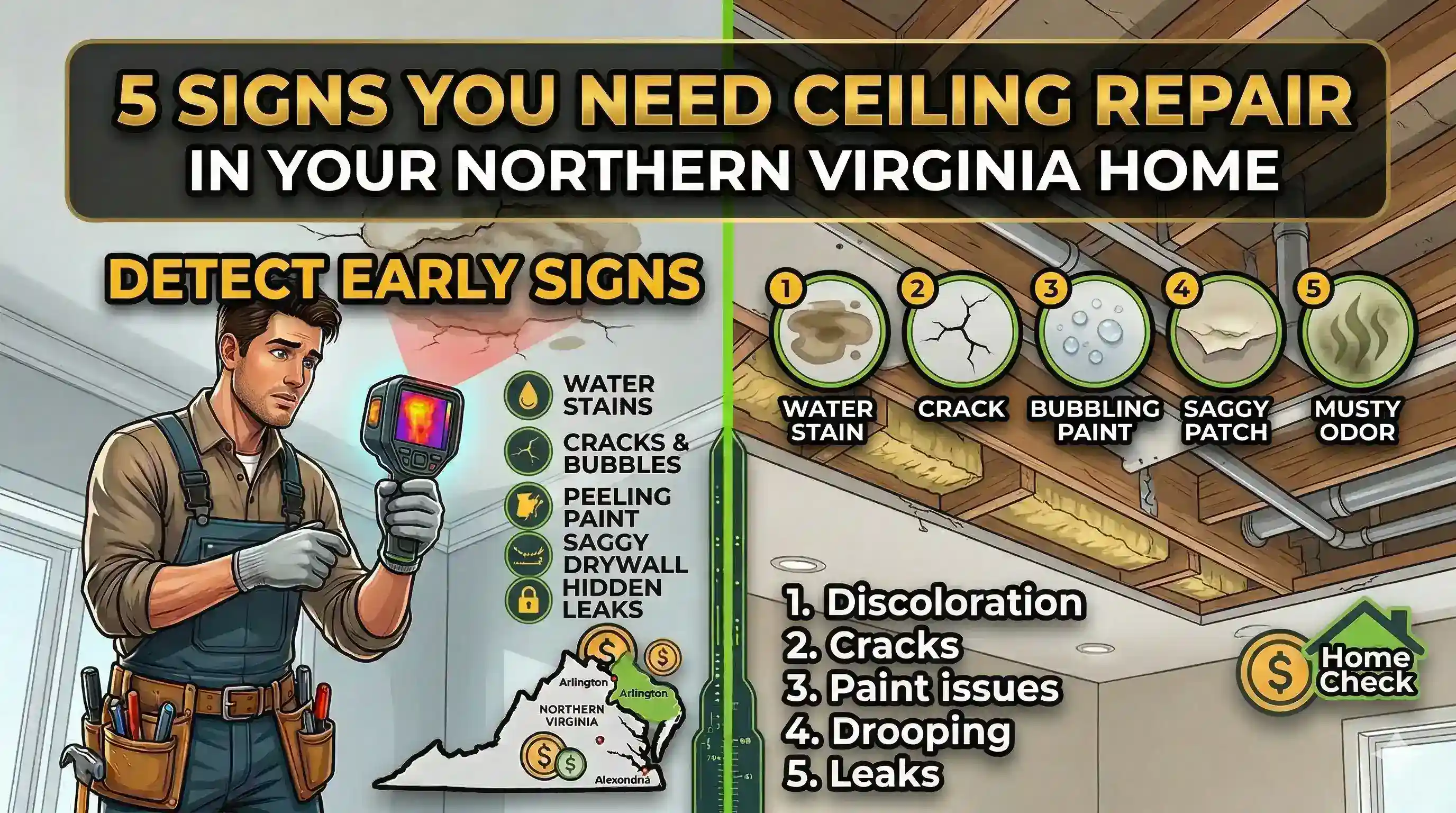 Ceiling repair needed - warning signs of ceiling damage