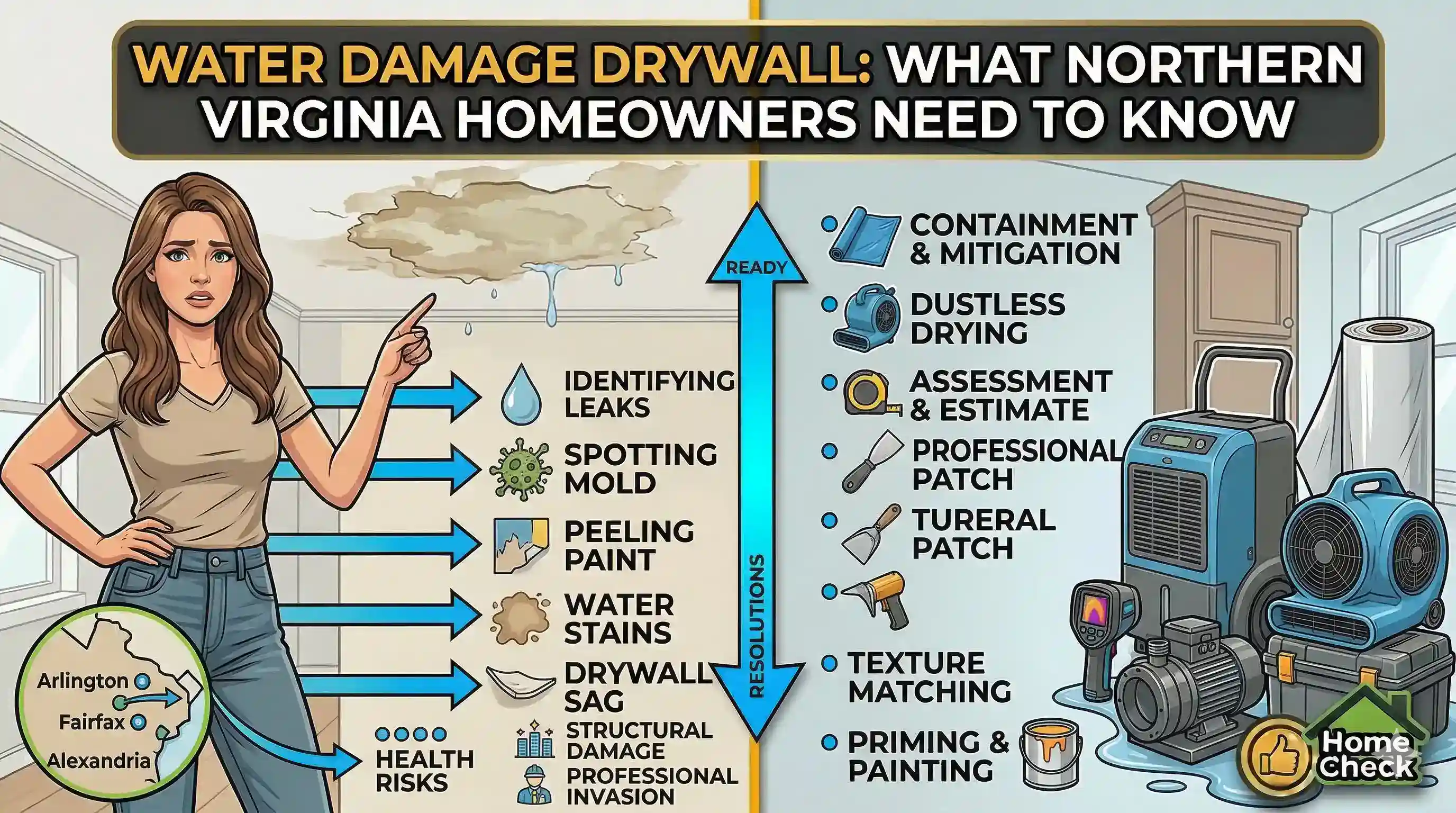 Water damaged drywall from Virginia weather